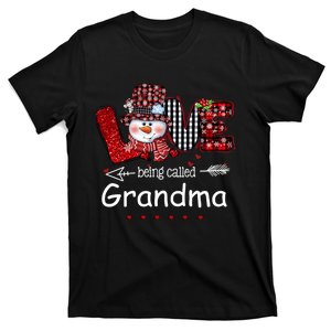 Love being called Grandma Snowman Christmas Red Plaid Xmas T-Shirt