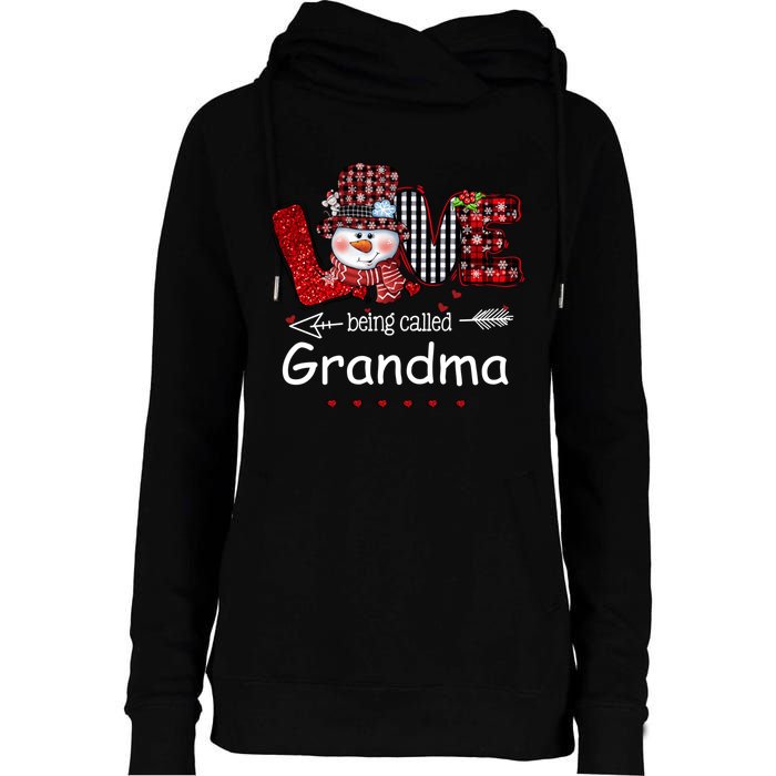 Love being called Grandma Snowman Christmas Red Plaid Xmas Womens Funnel Neck Pullover Hood