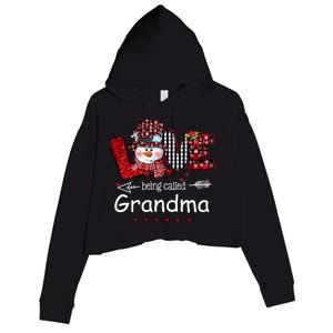 Love being called Grandma Snowman Christmas Red Plaid Xmas Crop Fleece Hoodie