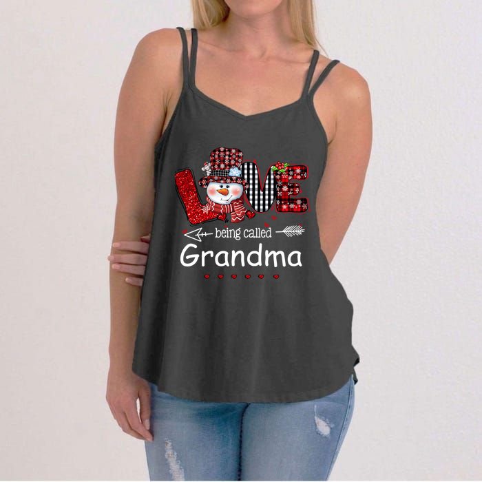 Love being called Grandma Snowman Christmas Red Plaid Xmas Women's Strappy Tank