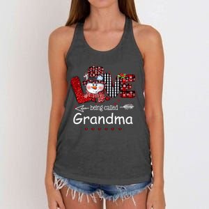 Love being called Grandma Snowman Christmas Red Plaid Xmas Women's Knotted Racerback Tank