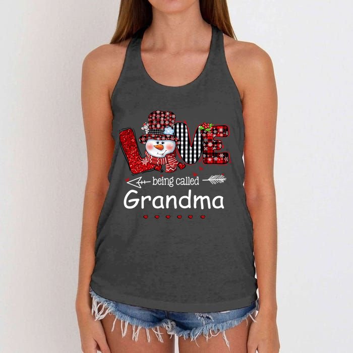 Love being called Grandma Snowman Christmas Red Plaid Xmas Women's Knotted Racerback Tank