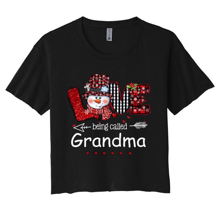 Love being called Grandma Snowman Christmas Red Plaid Xmas Women's Crop Top Tee