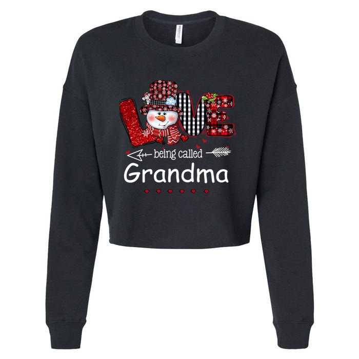 Love being called Grandma Snowman Christmas Red Plaid Xmas Cropped Pullover Crew