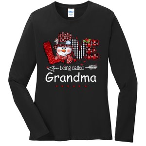 Love being called Grandma Snowman Christmas Red Plaid Xmas Ladies Long Sleeve Shirt