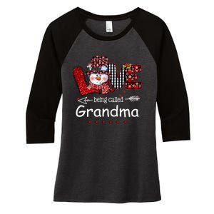 Love being called Grandma Snowman Christmas Red Plaid Xmas Women's Tri-Blend 3/4-Sleeve Raglan Shirt