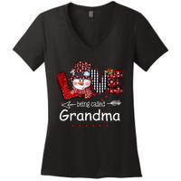 Love being called Grandma Snowman Christmas Red Plaid Xmas Women's V-Neck T-Shirt