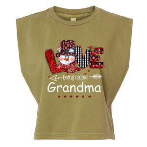 Love being called Grandma Snowman Christmas Red Plaid Xmas Garment-Dyed Women's Muscle Tee