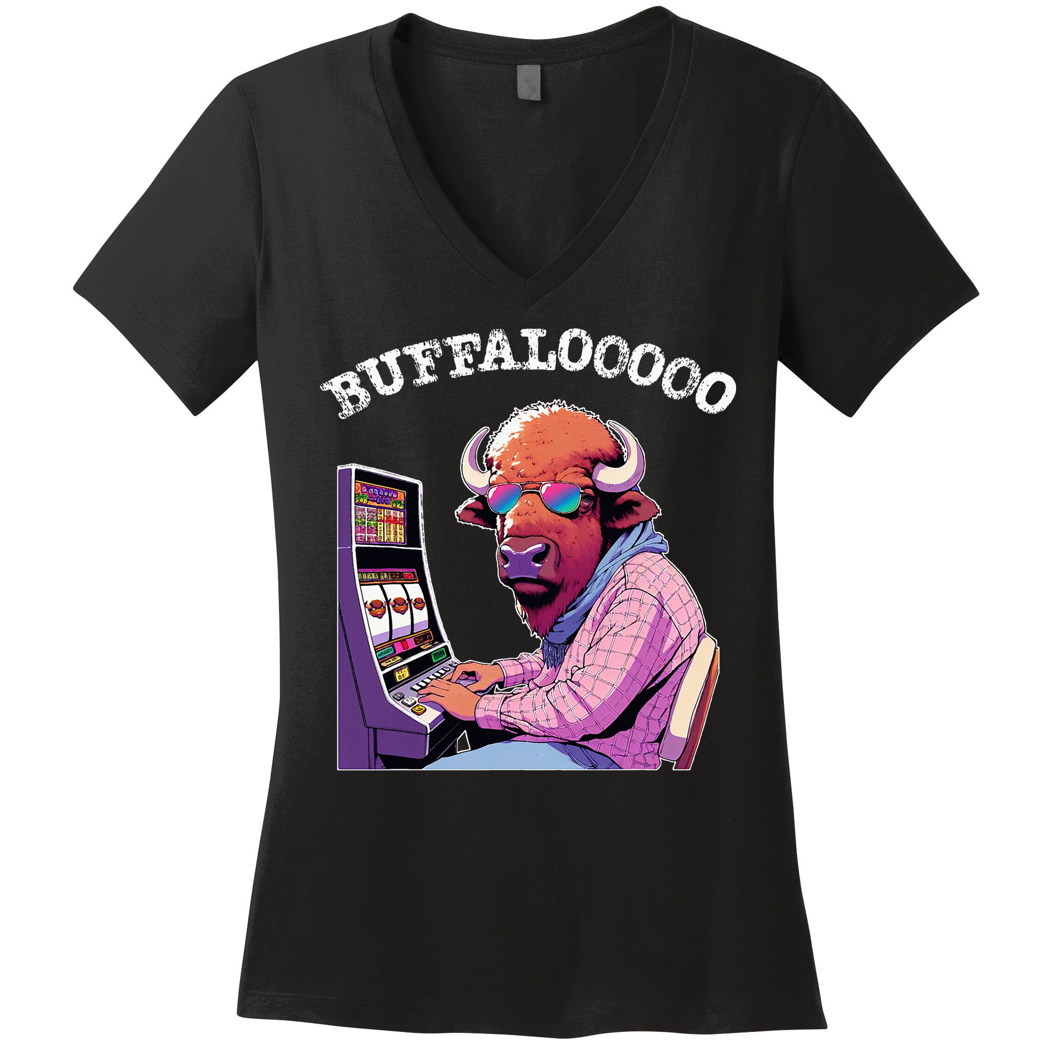 Lucky Buffalo Casino Slot Machine Buffalooooo Gambling Women's V-Neck T-Shirt