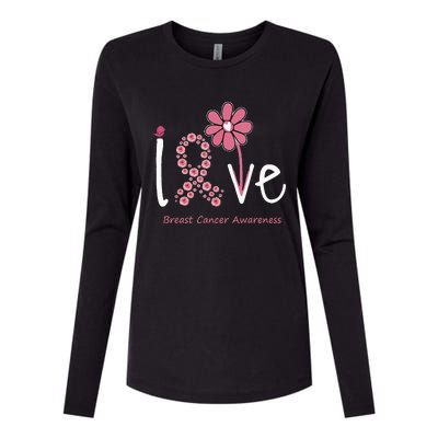 Love Breast Cancer P.I.N.K Ribbon Floral Womens Cotton Relaxed Long Sleeve T-Shirt