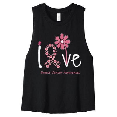 Love Breast Cancer P.I.N.K Ribbon Floral Women's Racerback Cropped Tank