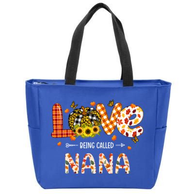 Love Being Called Nana Leopard Plaid Pumpkin Thanksgiving Cool Gift Zip Tote Bag