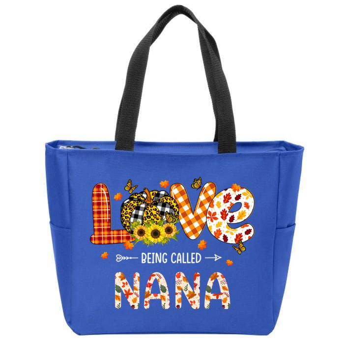 Love Being Called Nana Leopard Plaid Pumpkin Thanksgiving Cool Gift Zip Tote Bag