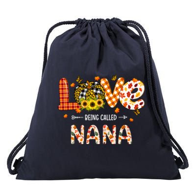 Love Being Called Nana Leopard Plaid Pumpkin Thanksgiving Cool Gift Drawstring Bag