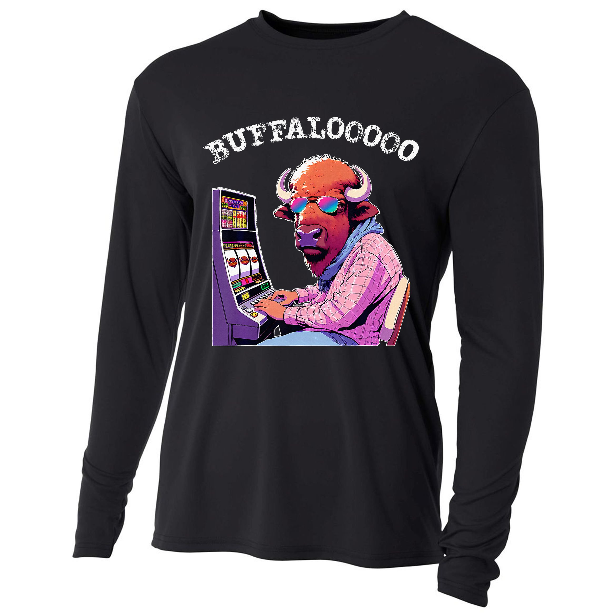Lucky Buffalo Casino Slot Machine Buffalooooo Gambling Cooling Performance Long Sleeve Crew