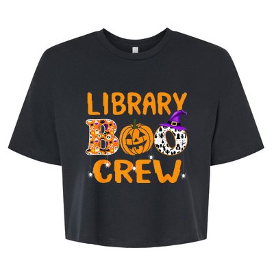 library boo crew school librarian halloween library book Bella+Canvas Jersey Crop Tee