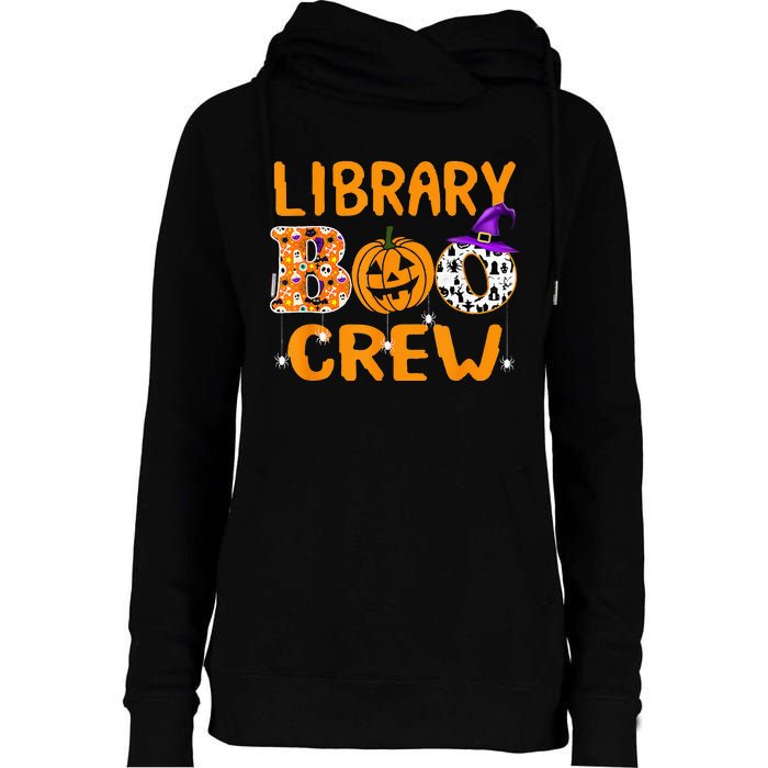 library boo crew school librarian halloween library book Womens Funnel Neck Pullover Hood