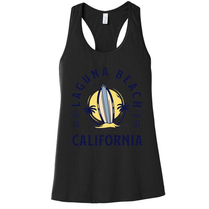 Laguna Beach California Surf Summer Vacation Vintage Women's Racerback Tank