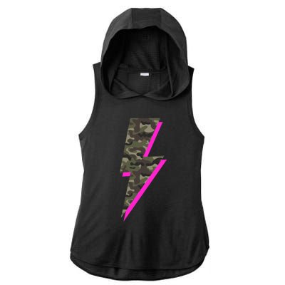 Lightning Bolt Camo Hot Pink Camouflage Graphic Print Gift Ladies PosiCharge Tri-Blend Wicking Draft Hoodie Tank