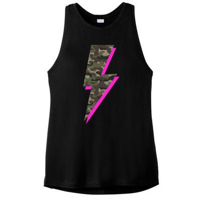 Lightning Bolt Camo Hot Pink Camouflage Graphic Print Gift Ladies PosiCharge Tri-Blend Wicking Tank