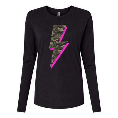 Lightning Bolt Camo Hot Pink Camouflage Graphic Print Gift Womens Cotton Relaxed Long Sleeve T-Shirt