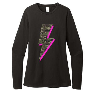 Lightning Bolt Camo Hot Pink Camouflage Graphic Print Gift Womens CVC Long Sleeve Shirt