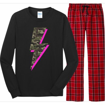 Lightning Bolt Camo Hot Pink Camouflage Graphic Print Gift Long Sleeve Pajama Set