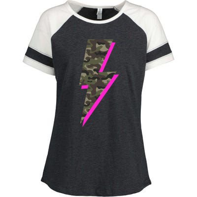 Lightning Bolt Camo Hot Pink Camouflage Graphic Print Gift Enza Ladies Jersey Colorblock Tee