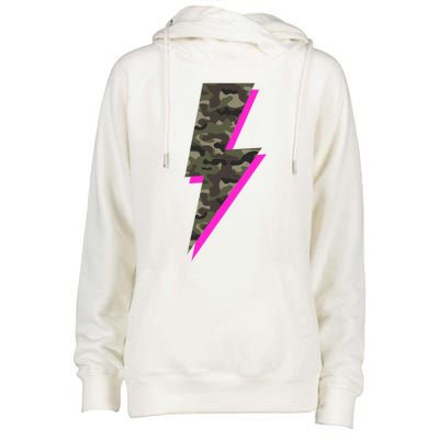 Lightning Bolt Camo Hot Pink Camouflage Graphic Print Gift Womens Funnel Neck Pullover Hood