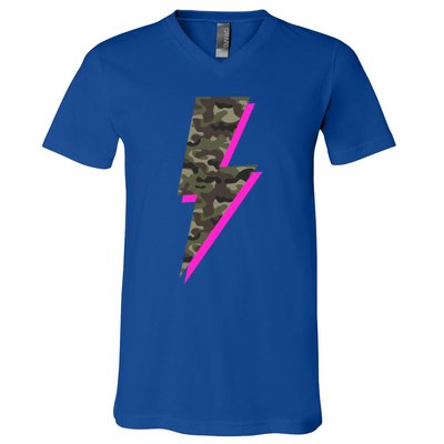 Lightning Bolt Camo Hot Pink Camouflage Graphic Print Gift V-Neck T-Shirt