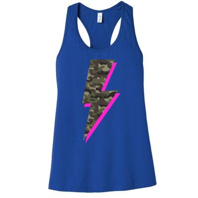 Lightning Bolt Camo Hot Pink Camouflage Graphic Print Gift Women's Racerback Tank