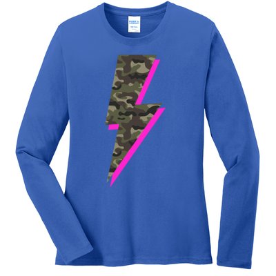 Lightning Bolt Camo Hot Pink Camouflage Graphic Print Gift Ladies Long Sleeve Shirt