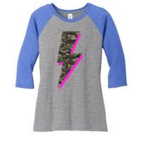 Lightning Bolt Camo Hot Pink Camouflage Graphic Print Gift Women's Tri-Blend 3/4-Sleeve Raglan Shirt