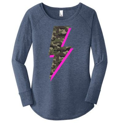 Lightning Bolt Camo Hot Pink Camouflage Graphic Print Gift Women's Perfect Tri Tunic Long Sleeve Shirt