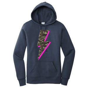 Lightning Bolt Camo Hot Pink Camouflage Graphic Print Gift Women's Pullover Hoodie