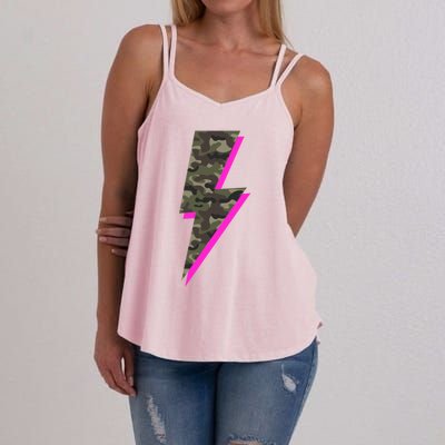 Lightning Bolt Camo Hot Pink Camouflage Graphic Print Gift Women's Strappy Tank