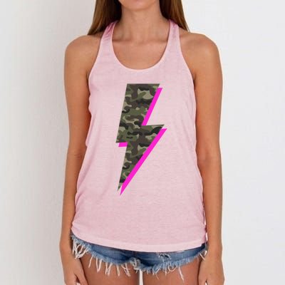 Lightning Bolt Camo Hot Pink Camouflage Graphic Print Gift Women's Knotted Racerback Tank