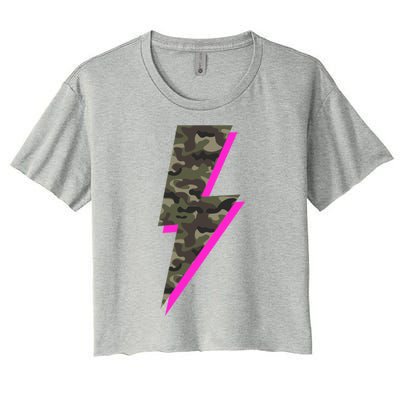 Lightning Bolt Camo Hot Pink Camouflage Graphic Print Gift Women's Crop Top Tee