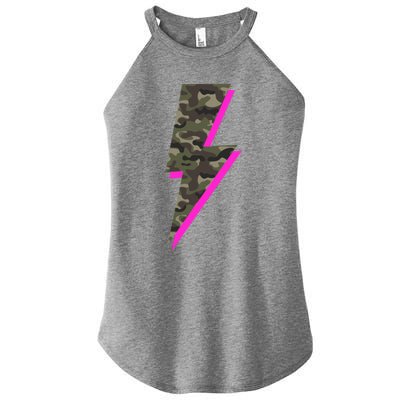 Lightning Bolt Camo Hot Pink Camouflage Graphic Print Gift Women's Perfect Tri Rocker Tank