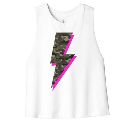 Lightning Bolt Camo Hot Pink Camouflage Graphic Print Gift Women's Racerback Cropped Tank