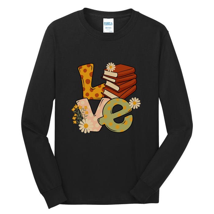 Love Books Daisy Gift For Reading Books Tall Long Sleeve T-Shirt