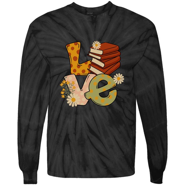 Love Books Daisy Gift For Reading Books Tie-Dye Long Sleeve Shirt