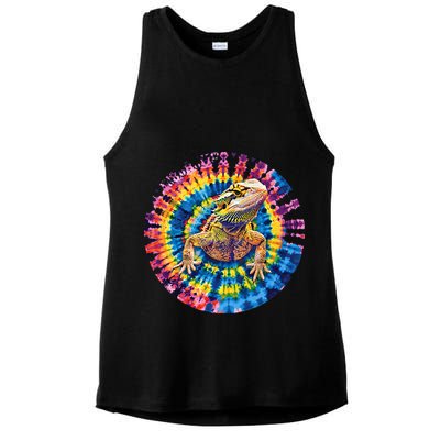 Lizard Bearded Dragon Reptile Tie Dye Spiral Rainbow Cute Ladies PosiCharge Tri-Blend Wicking Tank
