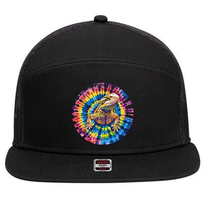 Lizard Bearded Dragon Reptile Tie Dye Spiral Rainbow Cute 7 Panel Mesh Trucker Snapback Hat