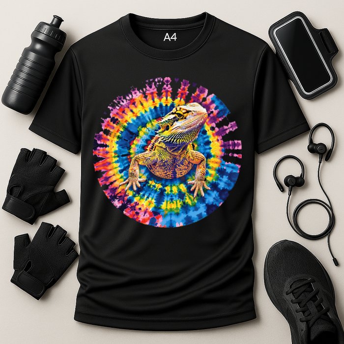 Lizard Bearded Dragon Reptile Tie Dye Spiral Rainbow Cute Cooling Performance Crew T-Shirt