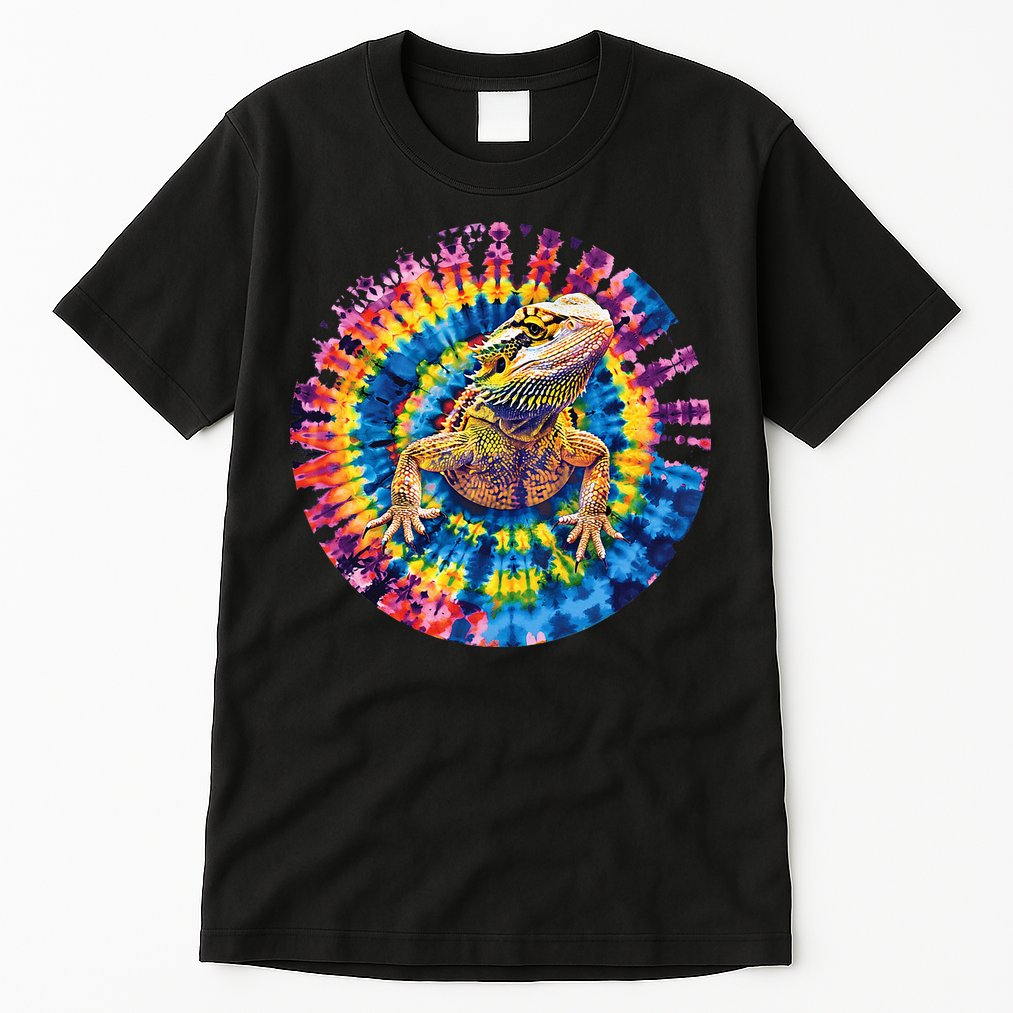 Lizard Bearded Dragon Reptile Tie Dye Spiral Rainbow Cute Tall T-Shirt