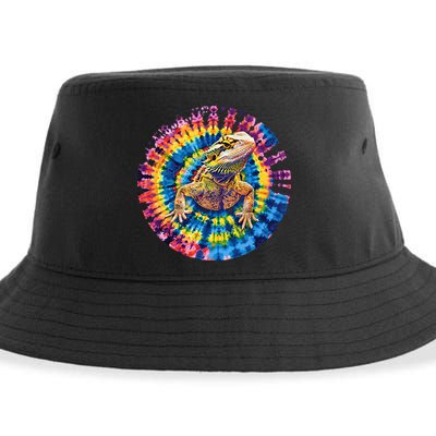 Lizard Bearded Dragon Reptile Tie Dye Spiral Rainbow Cute Sustainable Bucket Hat