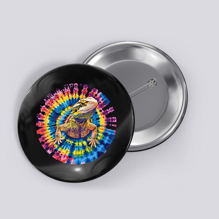 Lizard Bearded Dragon Reptile Tie Dye Spiral Rainbow Cute Button