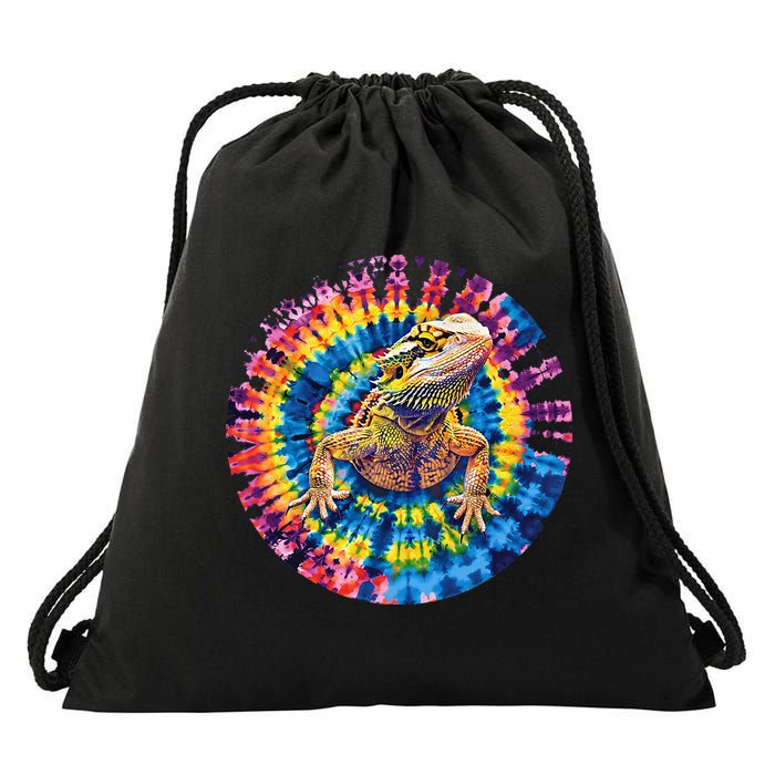 Lizard Bearded Dragon Reptile Tie Dye Spiral Rainbow Cute Drawstring Bag