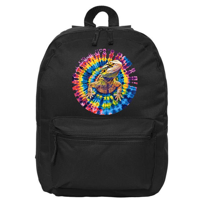 Lizard Bearded Dragon Reptile Tie Dye Spiral Rainbow Cute 16 in Basic Backpack